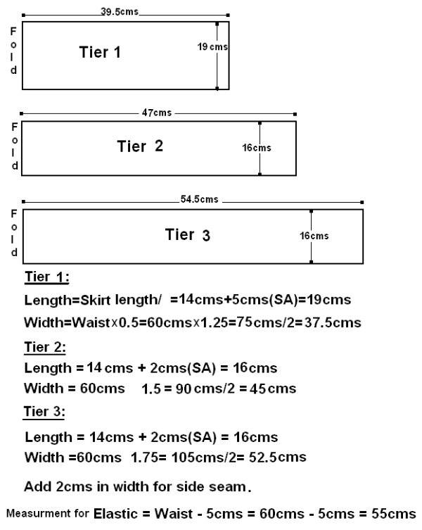 Tiered 2025 skirt measurements