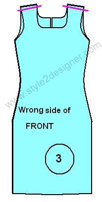 3.Place Kameez front and back pieces by facing right sides together and sew along the shoulder line to joint the two Kameez pieces together.